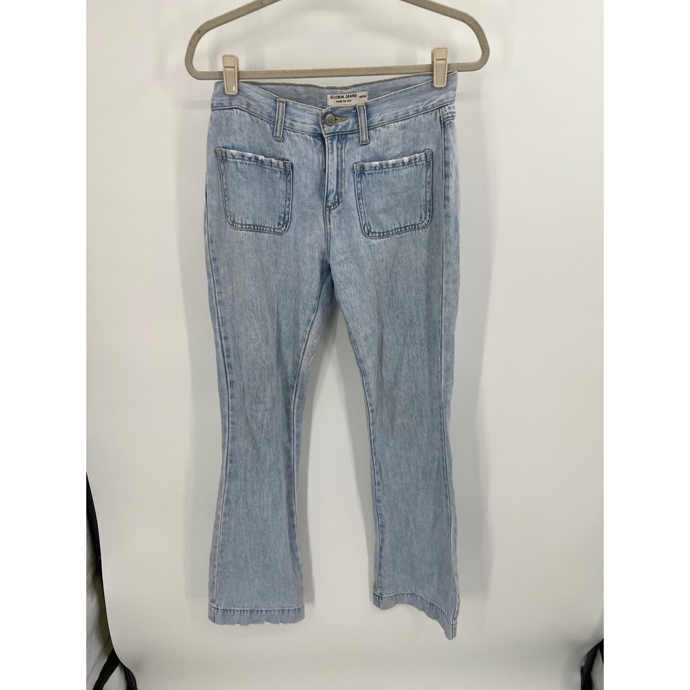 Gloria Jeans Light Wash High Rise Flare Patch‎ Pocket Denim Jeans 40/164